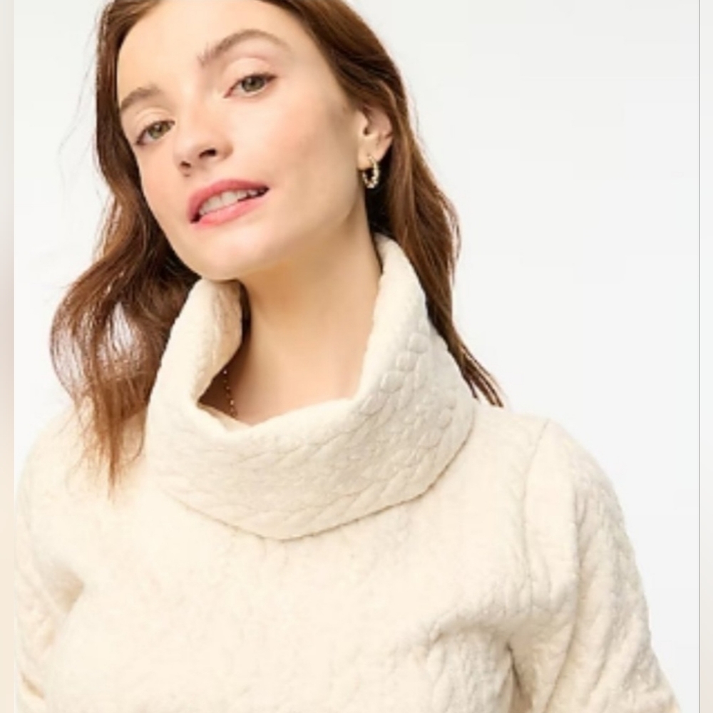 J. Crew "Cable-Knit Cowlneck Top" Cream Turtleneck Sweater | Women's Size XS - Picture 2 of 13